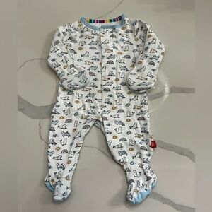 Magnetic Me White and Blue Seal Print Footie